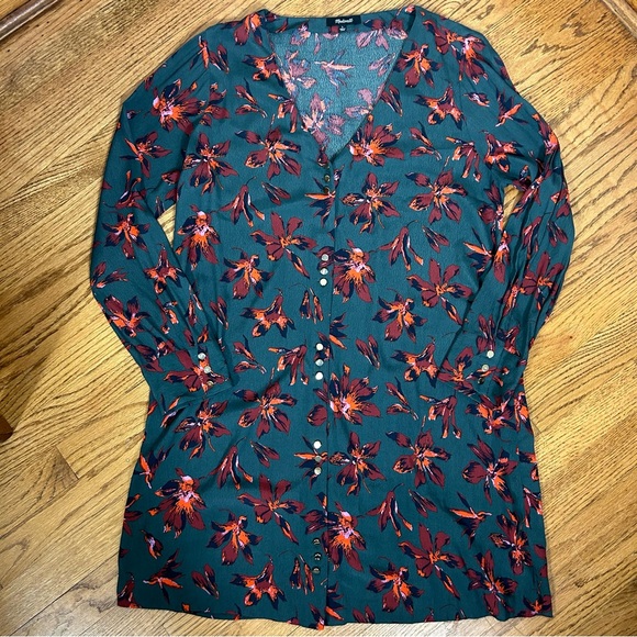 Madewell | Floral Print Easy Dress Long Sleeve Button Front Size L - Picture 12 of 15